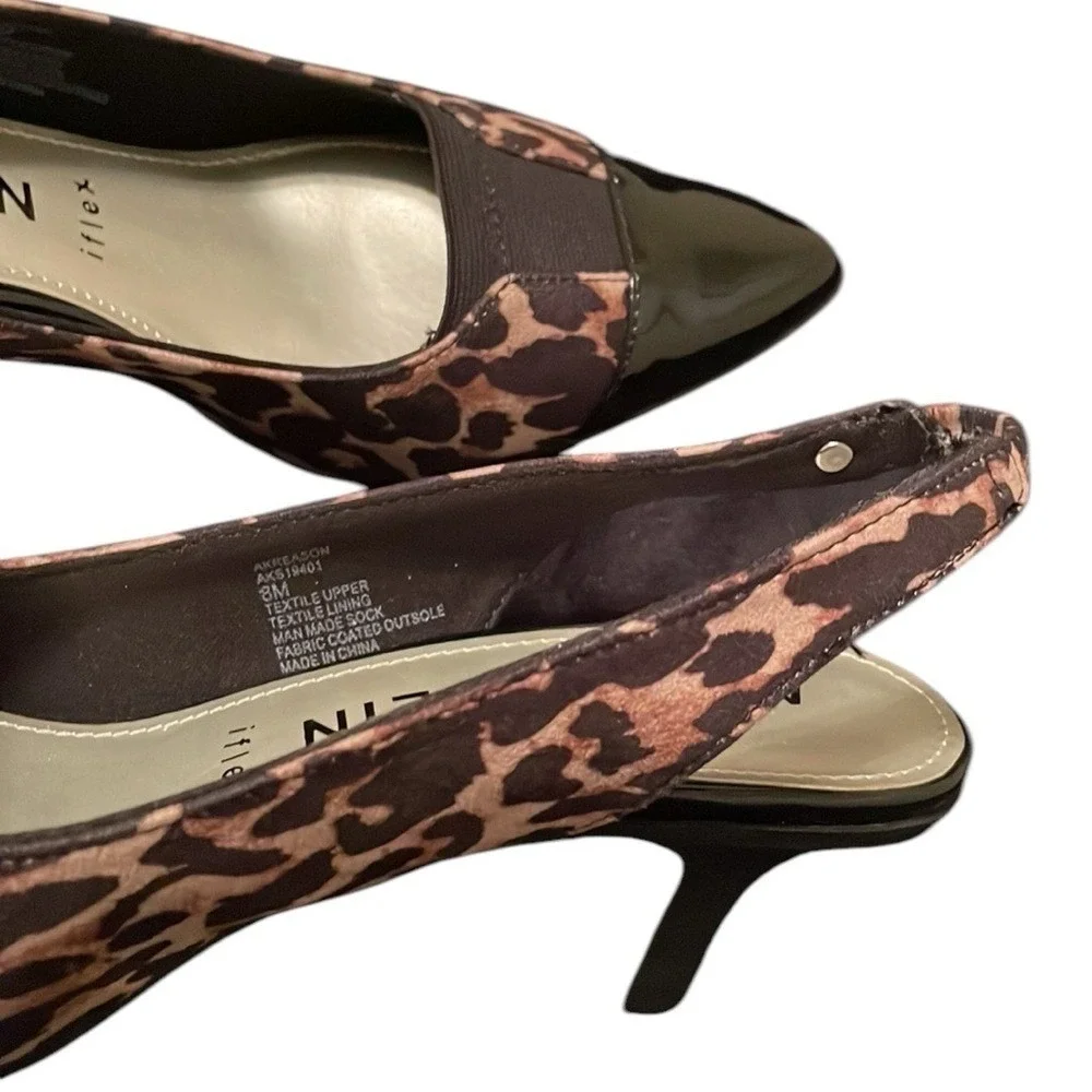 ANNE KLEIN | Women's‎ Black/Brown Cheetah Print Slingback Kitten Heels Size 8